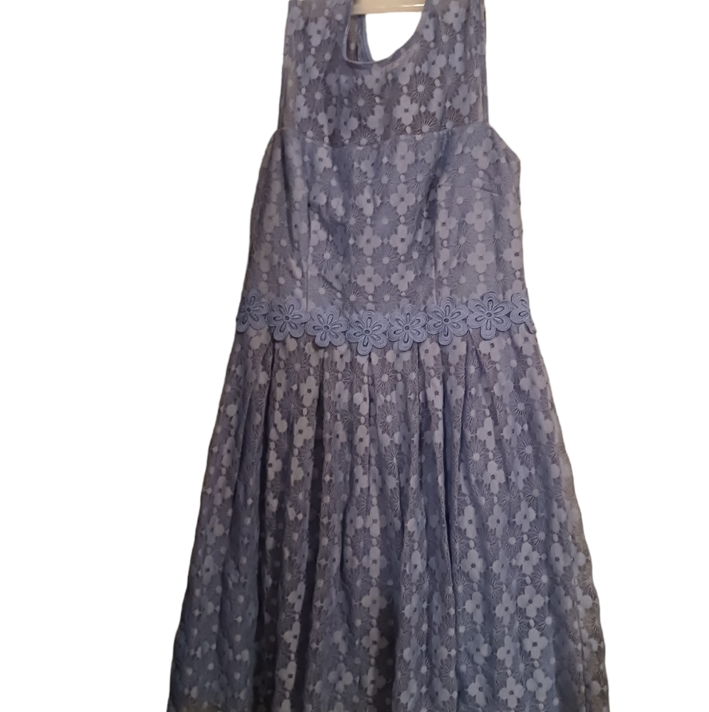 Prom Party Dress Periwinkle blue LondonTimes Lace Floral size 12 knee length